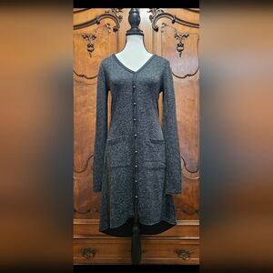 Rachel Roy Long Wool Blend Cardigan Pyramid Buttons V Neck Dark Gray Size S